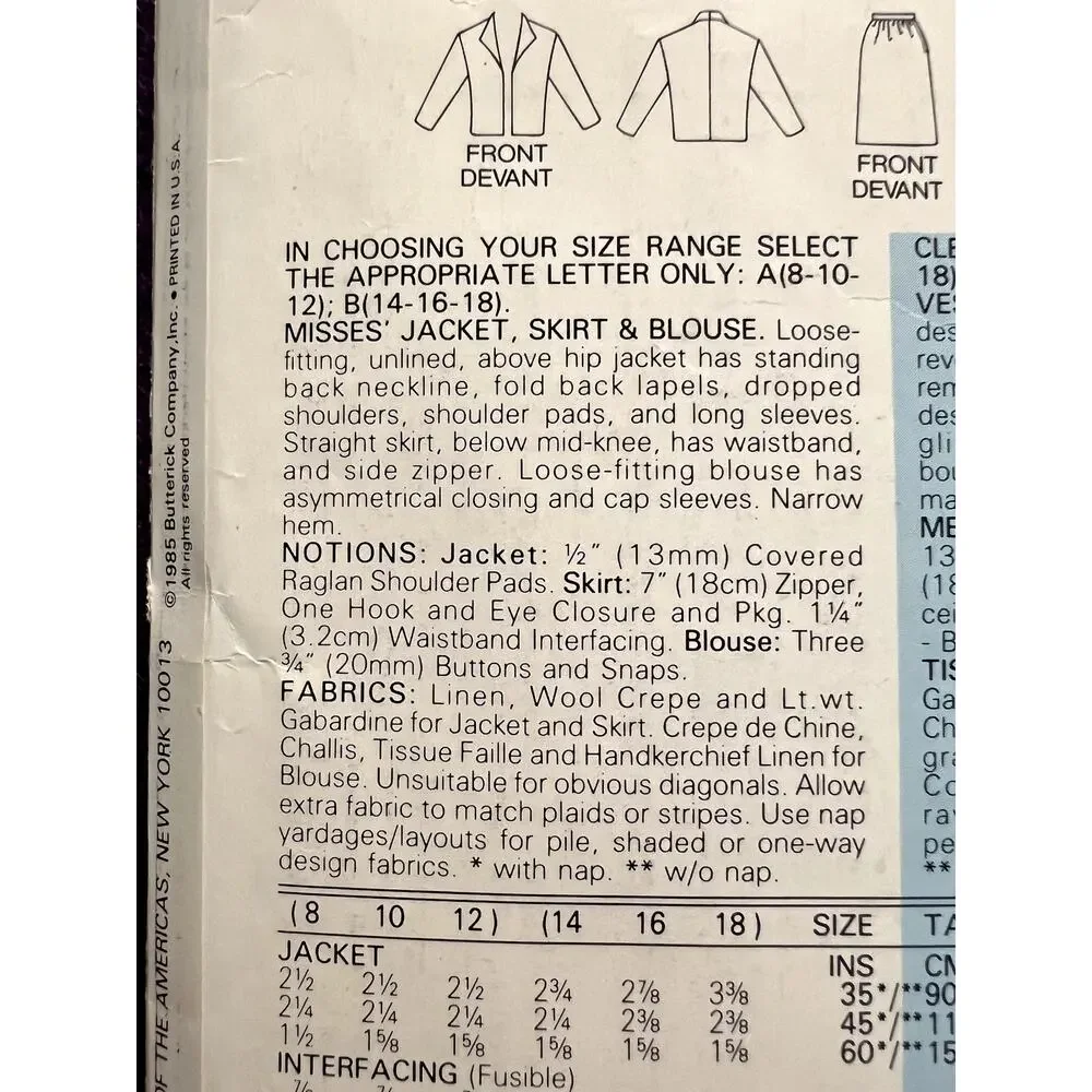 Butterick Sewing pattern 5379 suit blazer straight skirt blouse  size 8 10 12